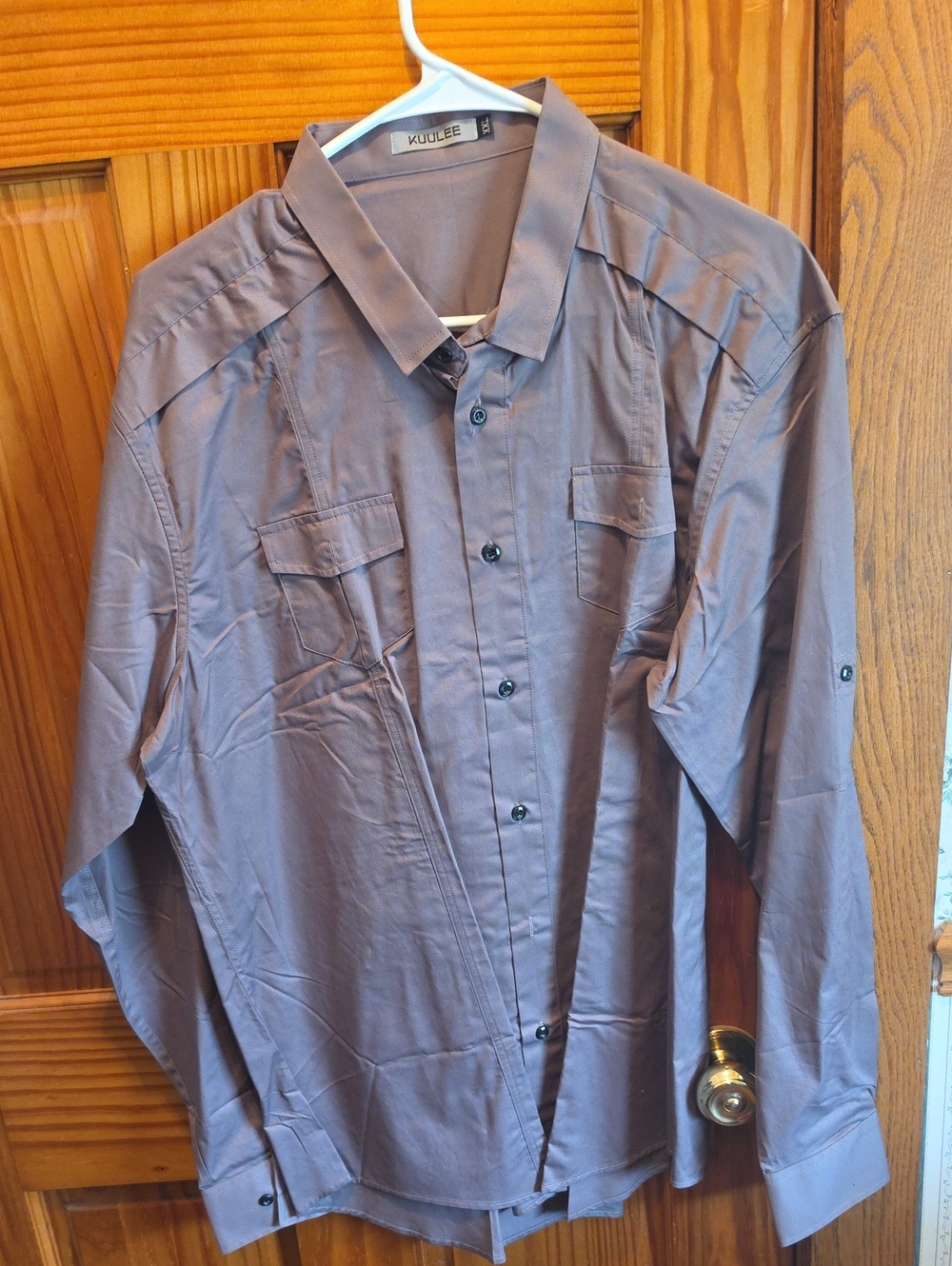 Kuulee Men's Long Sleeve Button-Up Shirt Jacket in Taupe